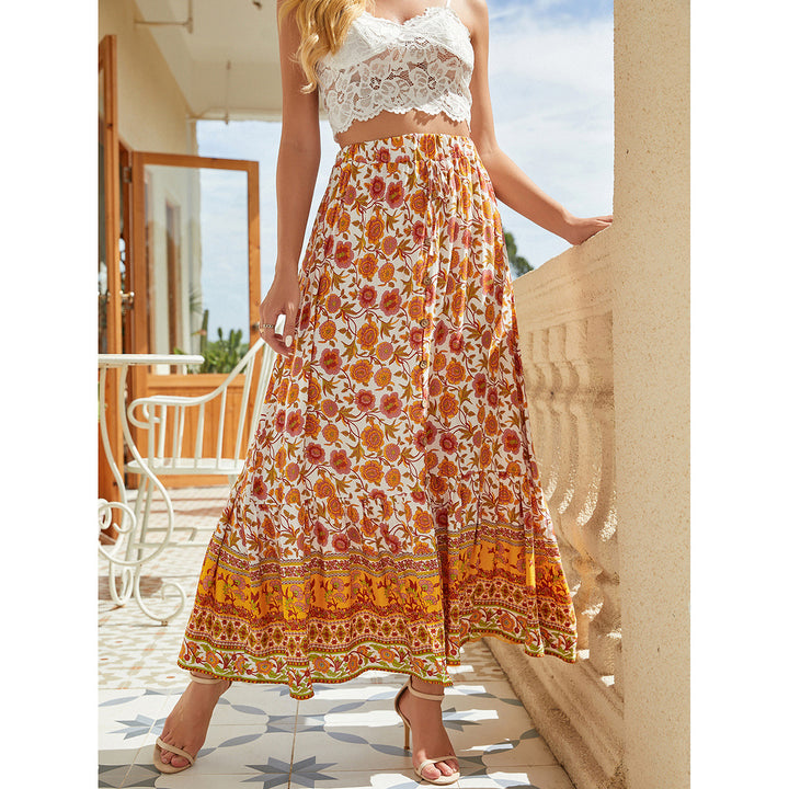 Dame Bohemian Blomster mønster Maxi Nederdel Stilla