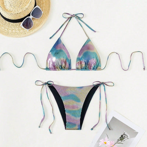 Dame funktionel triangel-bikini med stilfuld farvegradient Skovae
