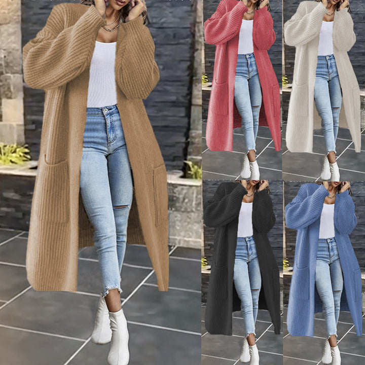 Kvinders chunky strikket cardigan med lommer og åben frontdesign Stilla