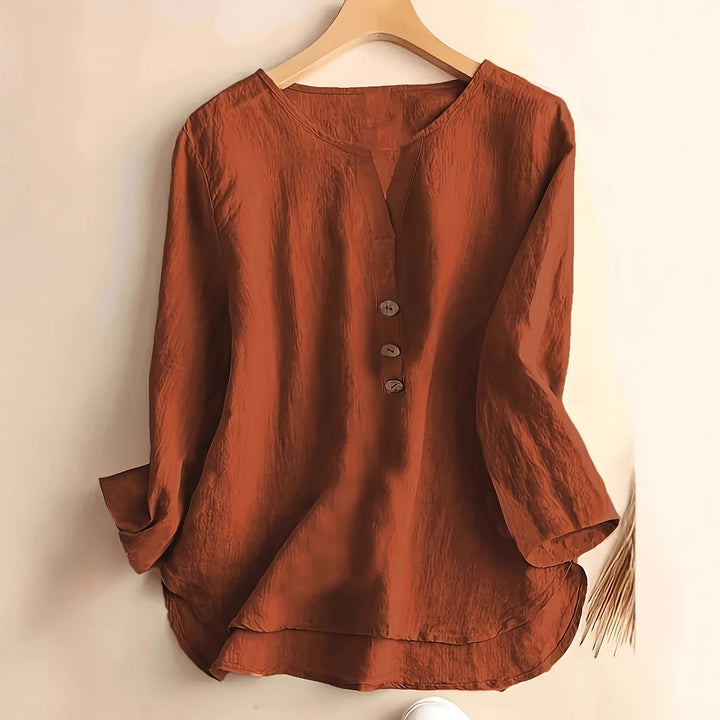 Dame Læder Linned Bluse med Knapliste Stilla