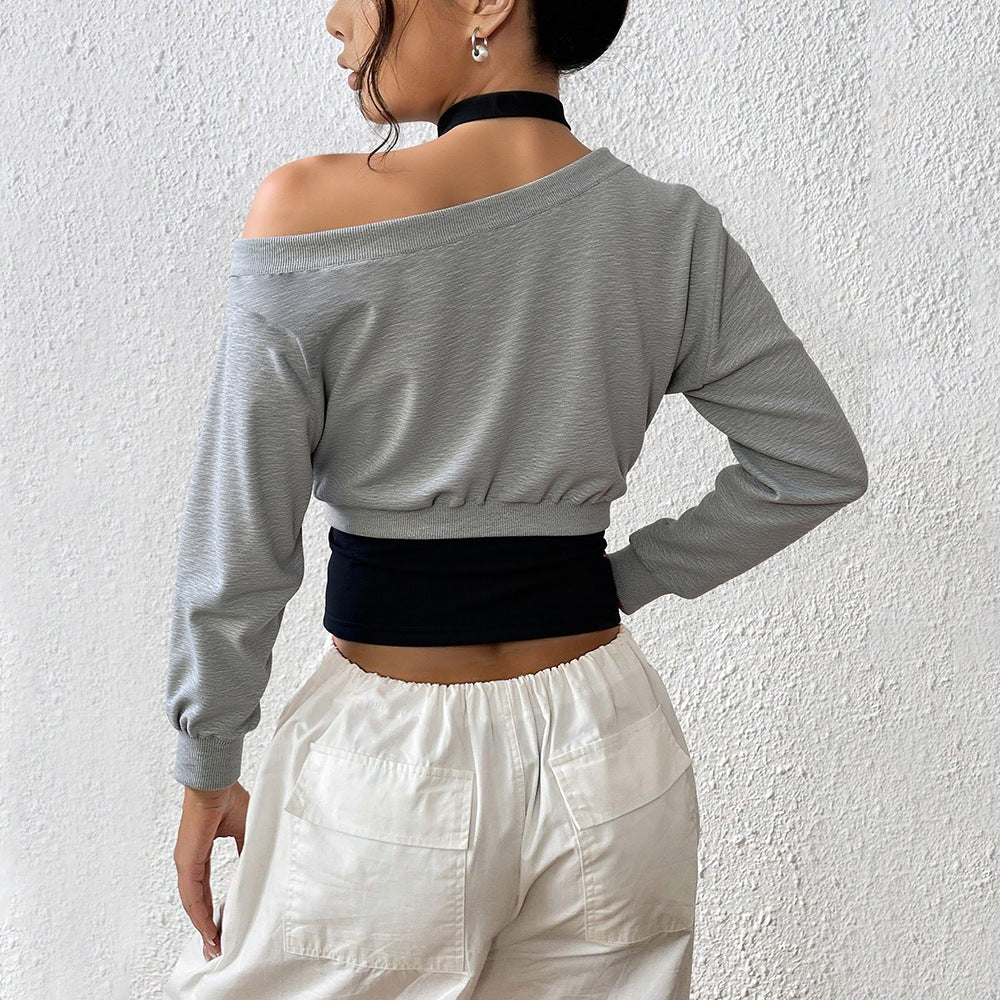 Kvinders cropped sweatshirt med åben skulder og elastisk talje Stilla