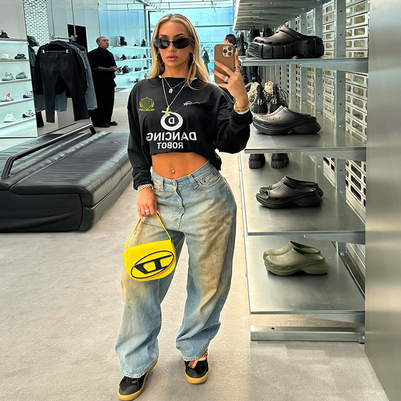 Dame Longsleeve T-Shirt i Urban-style med moderne print og afslappet skæring Stilla