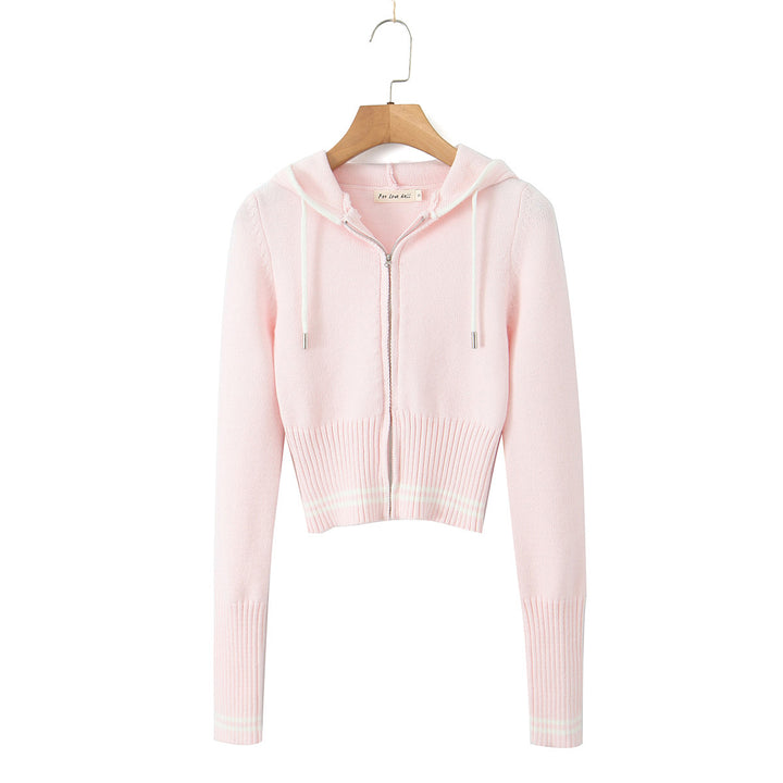 Damer cropped hættepullover med lynlås og elastisk kant Stilla