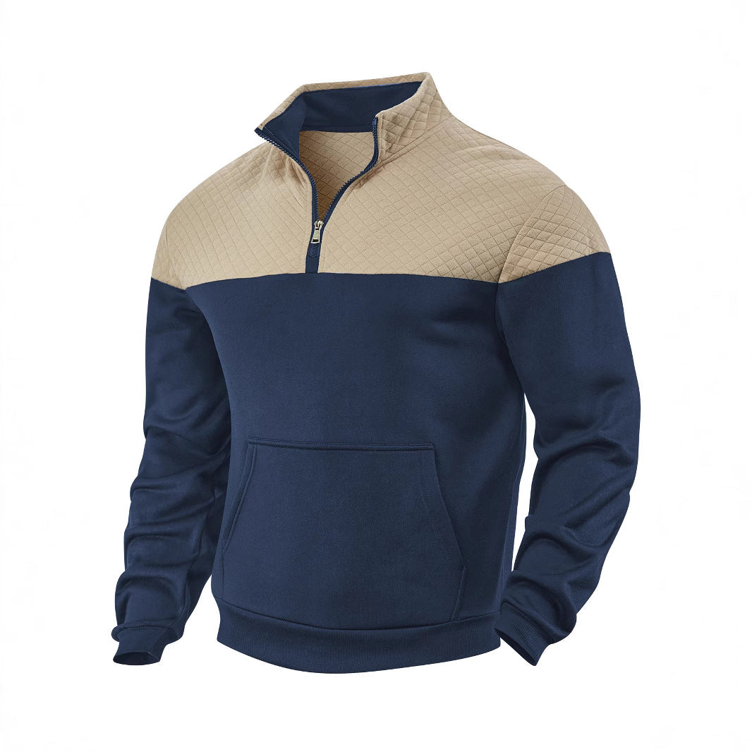 Herren nan skulderpanel-halvzip-sweatpullover med quiltet skulderparti og kengurulomme Skovae