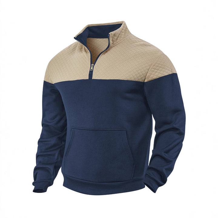 Herren nan skulderpanel-halvzip-sweatpullover med quiltet skulderparti og kengurulomme Skovae