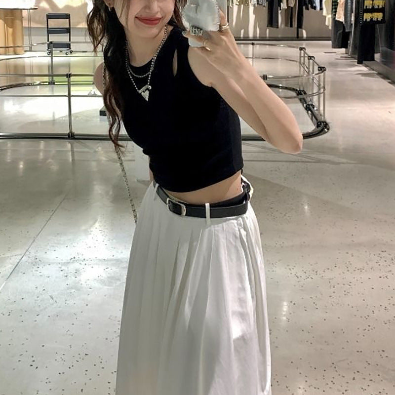 Kvindernes crop top med elastisk talje og asymmetrisk halsudskæring Skovae