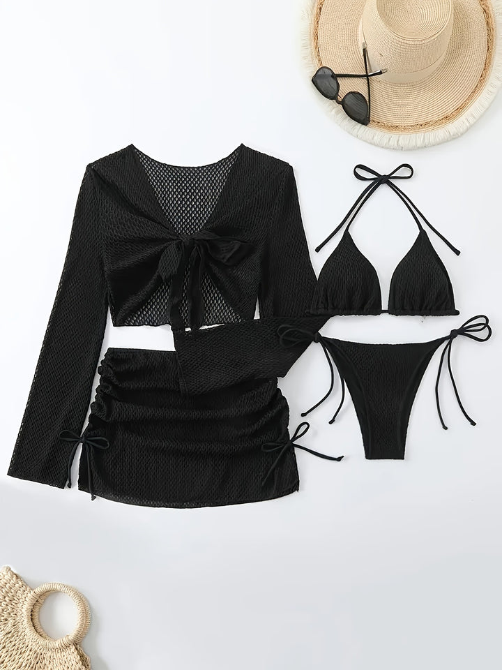 Dame luftig net-bikini med sporty cover-up Skovae