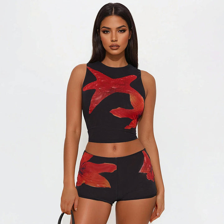 Damen Sportliches Crop-Top und kurze Hose Set Skovae