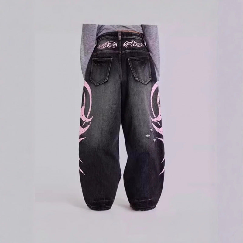 Dame distressed løs denim jeans med grafik Stilla