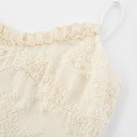 Dame romantisk blonde maxikjole med voluminøse ruffleskaber Skovae