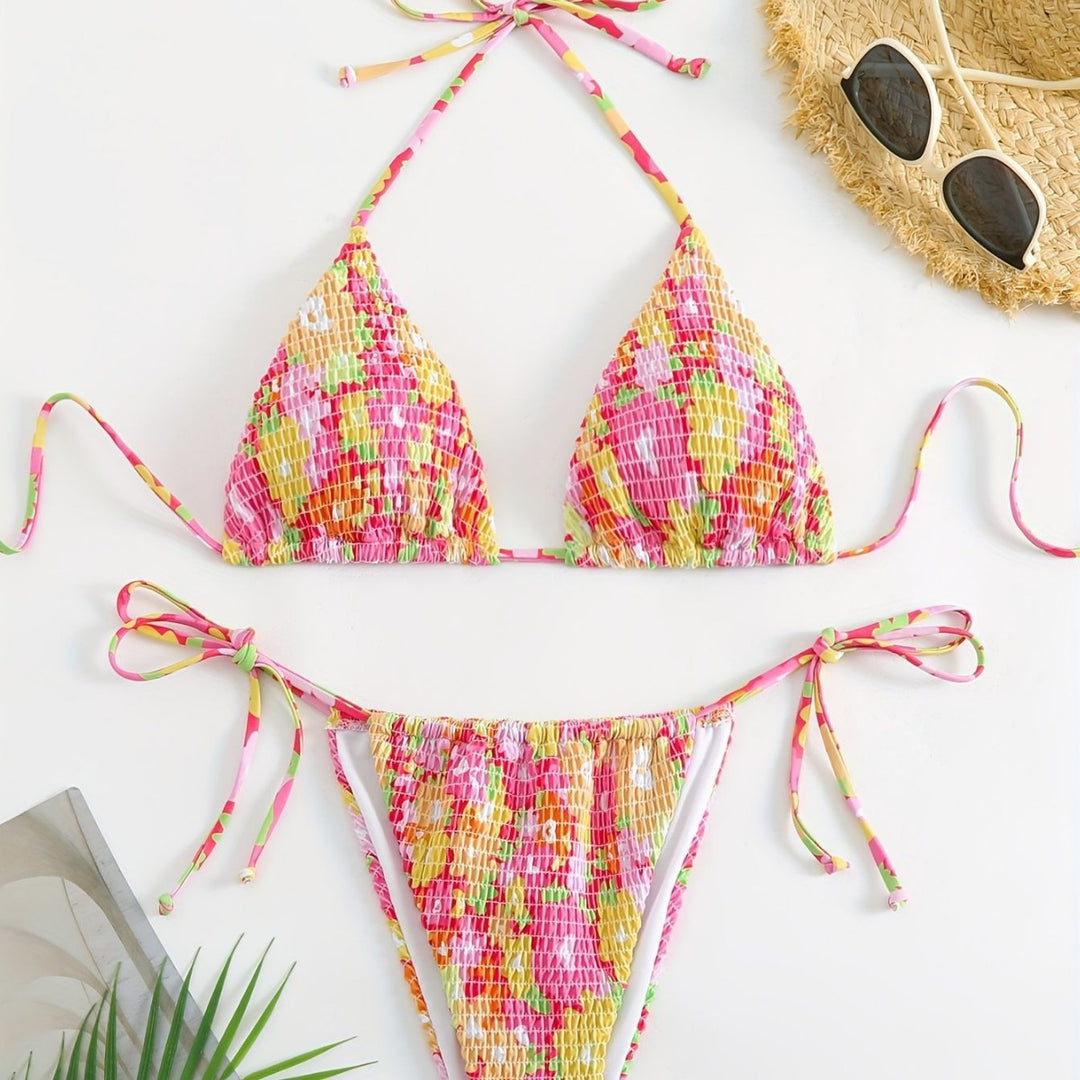 Dame Triangel-Bikini-Sæt med floralt design Skovae