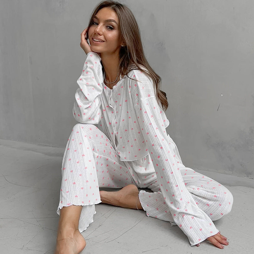 Dame luksuriøst pyjamas-sæt med stribet top og behagelige loose-fit bukser Stilla