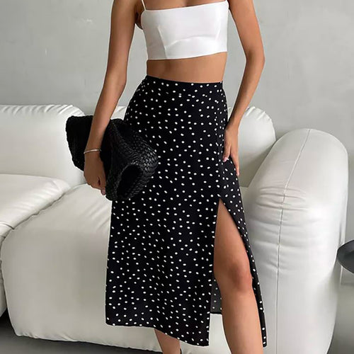 Dame maxiskørt med høje slids og trendy polka-dot mønster Stilla