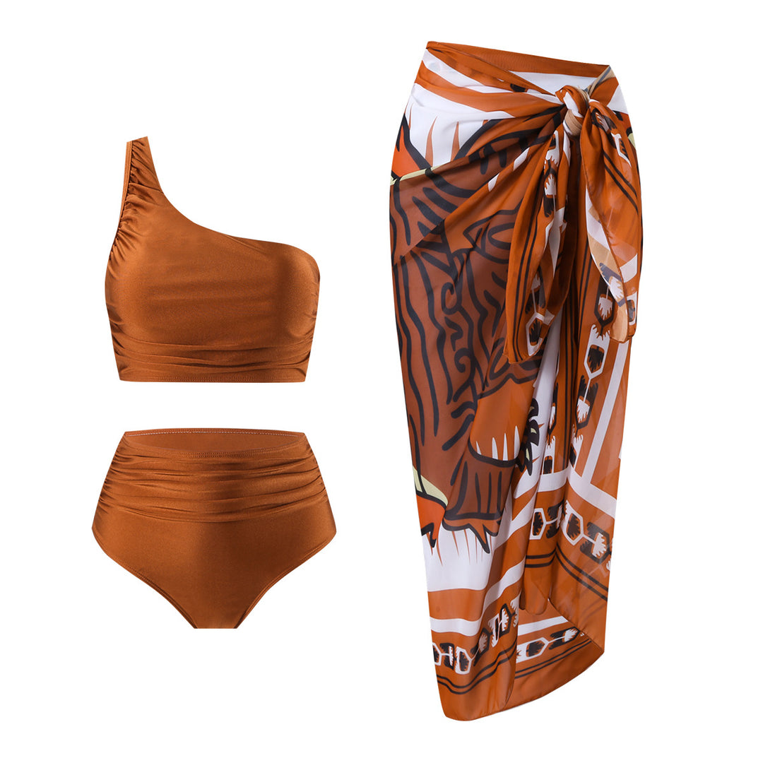 Dame bikini sæt med raffineret indpakningskjole og asymmetrisk top Stilla
