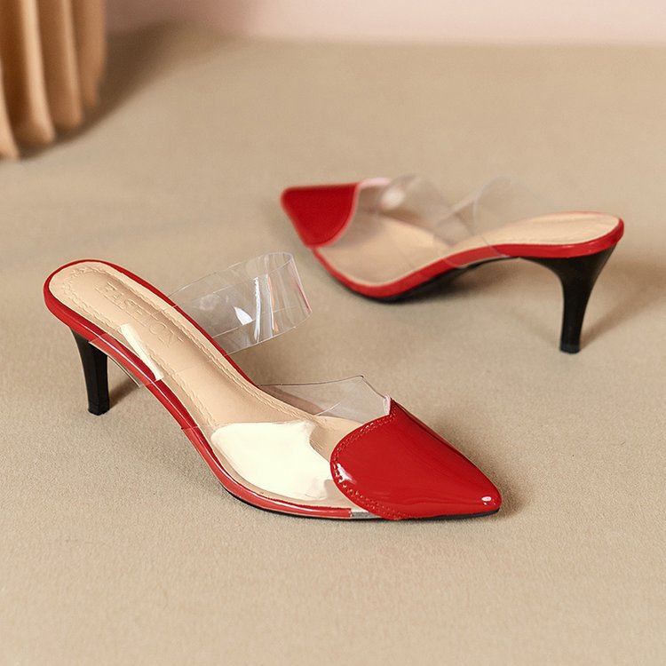 Dame transparente Mules med hjerteformet spids og modeaccent Stilla