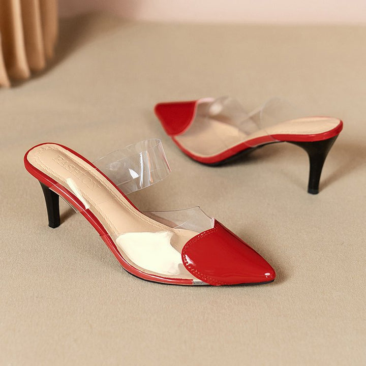 Dame transparente Mules med hjerteformet spids og modeaccent Stilla