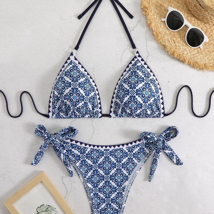 Dame Triangel-Bikini-Sæt med legende Bindebånd og blomsterprint Stilla