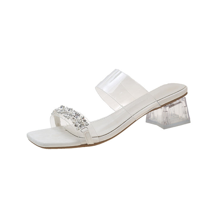 Dame elegante Open-Toe Blockhæls Mules med strasdekoration Stilla