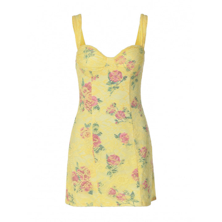 Damen Figurbetontes Sommerkleid mit Blumendruck und Herz-Ausschnitt Skovae