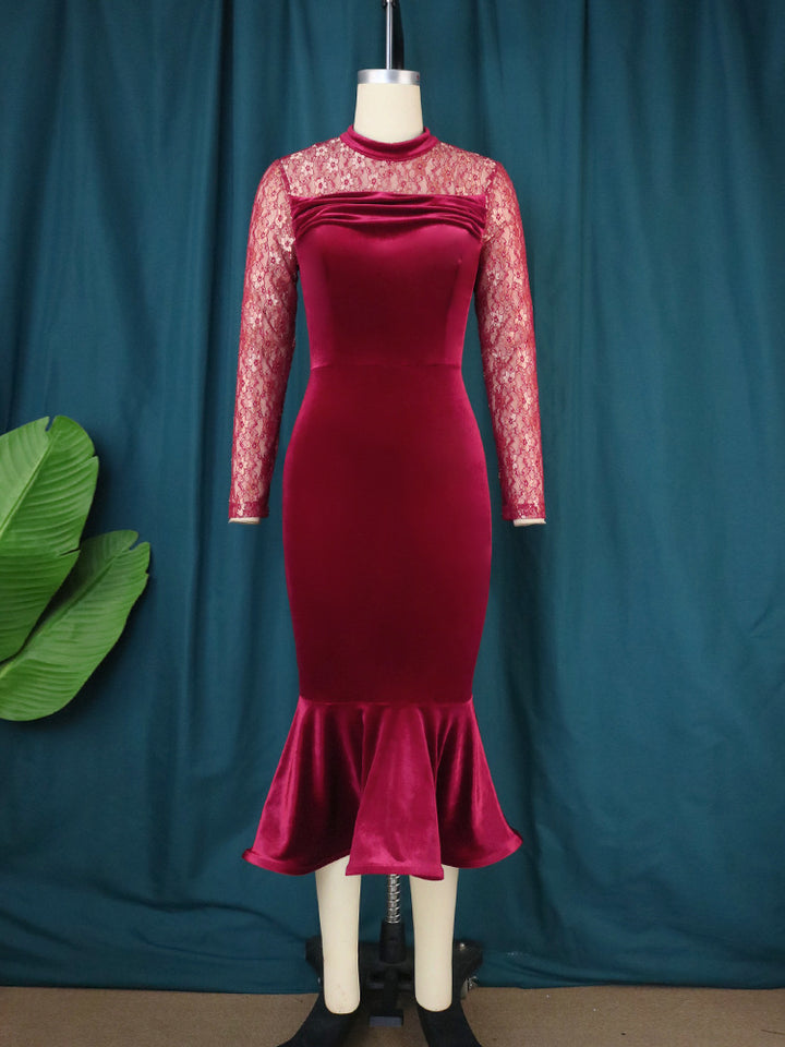Dame Elegant Fit-and-Flare Kjole med Spidsærmer Skovae