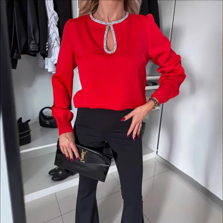 Dame elegant Bluse med glimmerdetaljer og slids Stilla