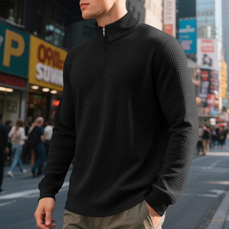 Herren nan City-Thermo-Pullover med kort lynlås Stehkragen og fin kvadratstruktur Skovae