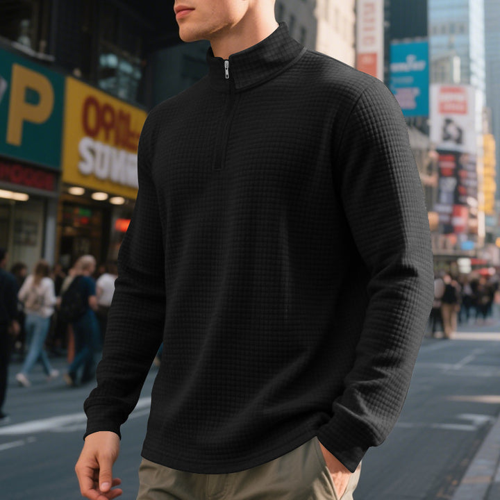 Herren nan City-Thermo-Pullover med kort lynlås Stehkragen og fin kvadratstruktur Skovae