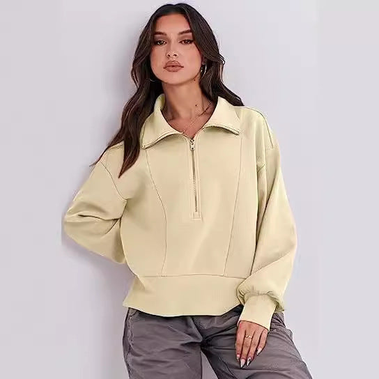 Dame Sweatshirt med halvdelen lynlås og blødt materiale Stilla