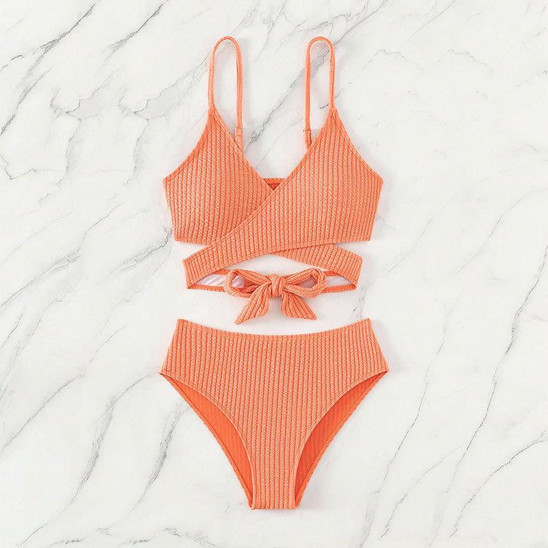 Dame Højskåret Rib-Bikini med elegant Kryds-Design Skovae