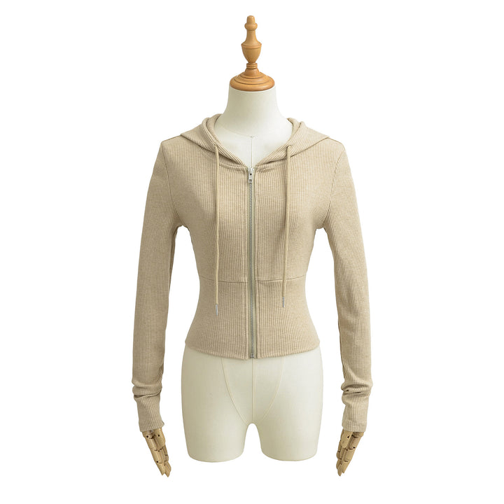 Dame Cropped Hoodie med hætte og lynlås Stilla