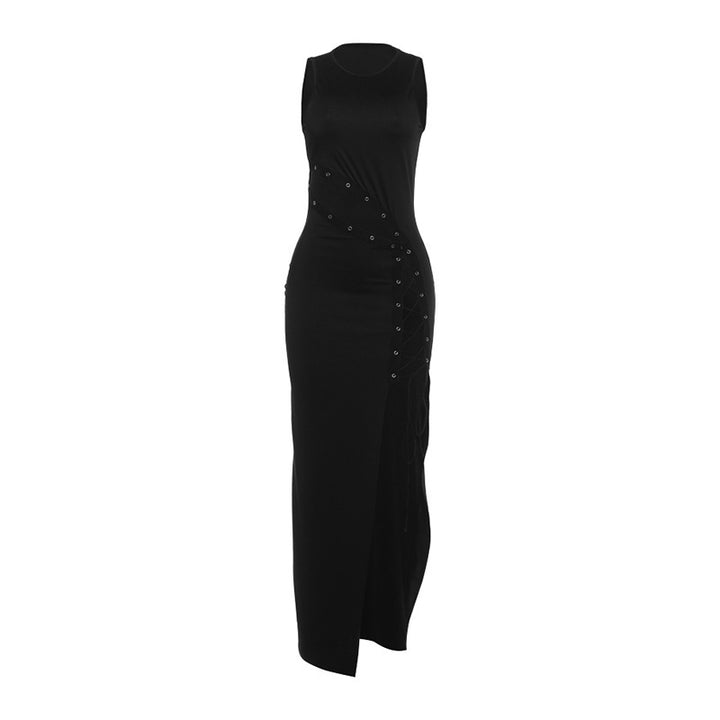 Damen Maxikleid mit asymmetrischem Saum und raffinierter Schnürung Skovae