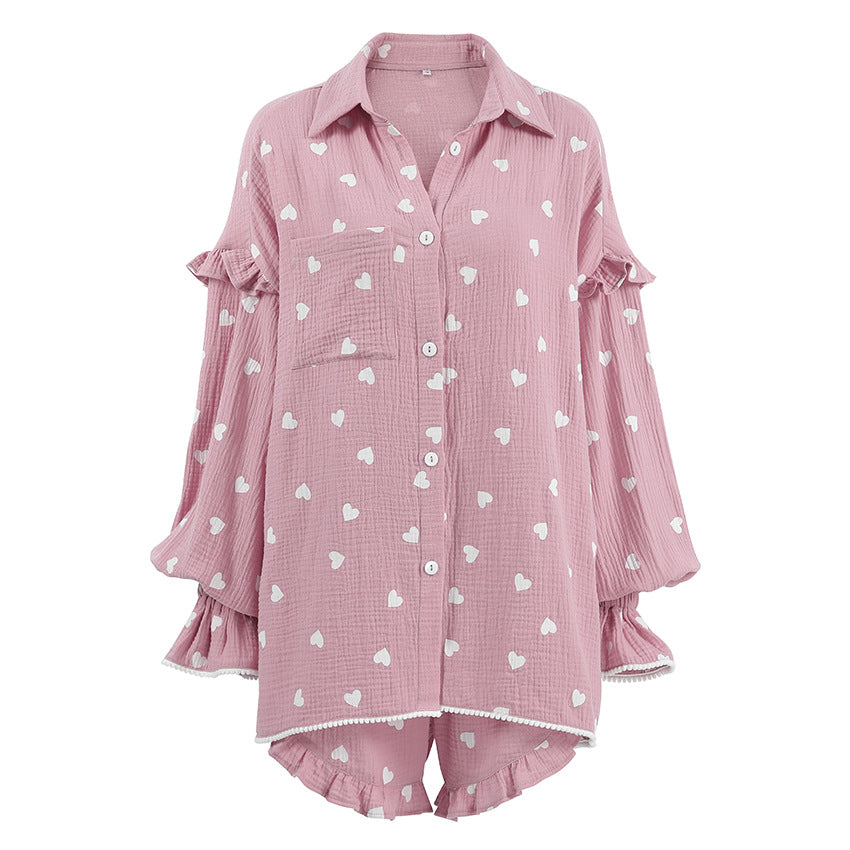 Dame pyjamasæt med volumetriske ærmer og hjerte mønster Stilla