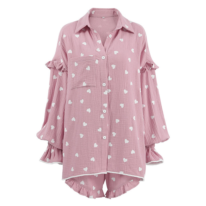 Dame pyjamasæt med volumetriske ærmer og hjerte mønster Stilla