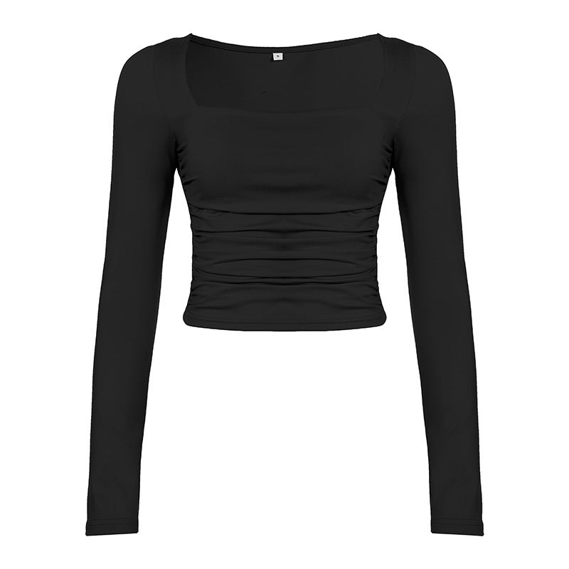 Dame figursyet longsleeve med rynker Skovae