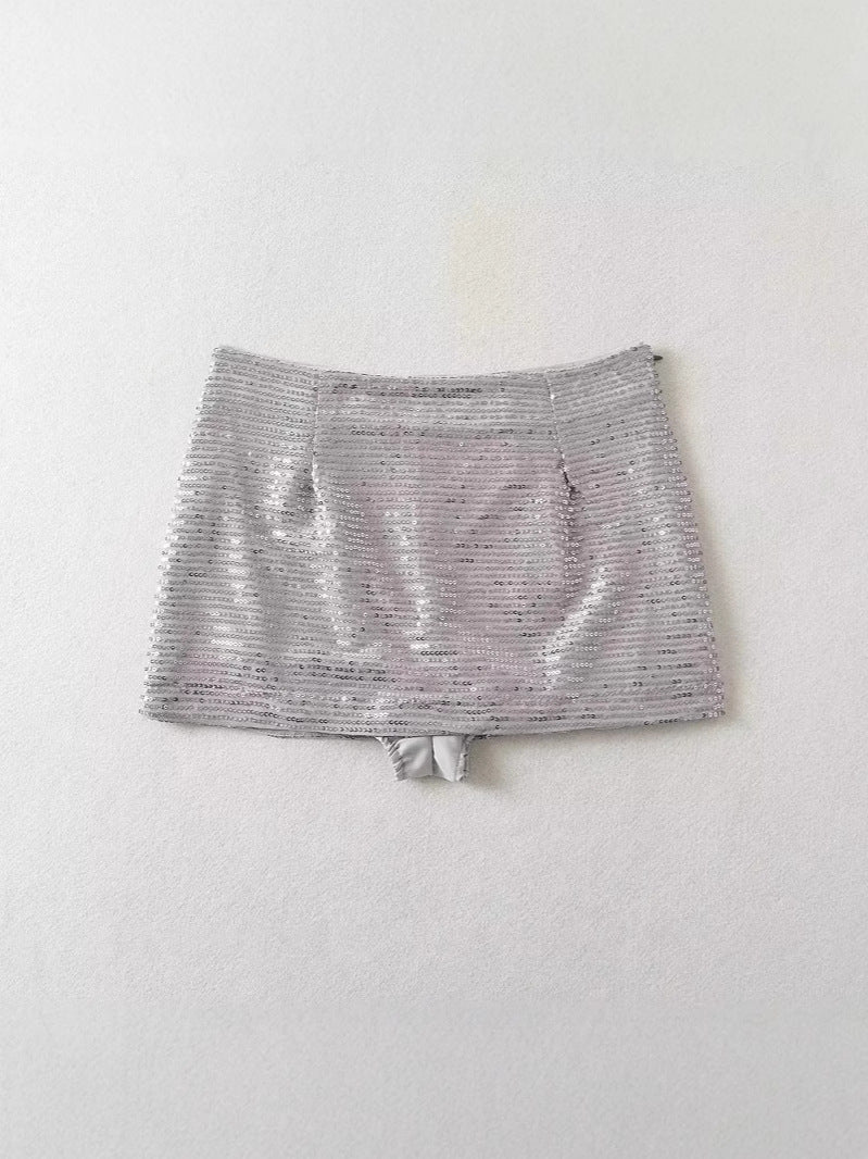 Dame Glitrende Mini Skørt med elastisk linning og elegant glans Stilla