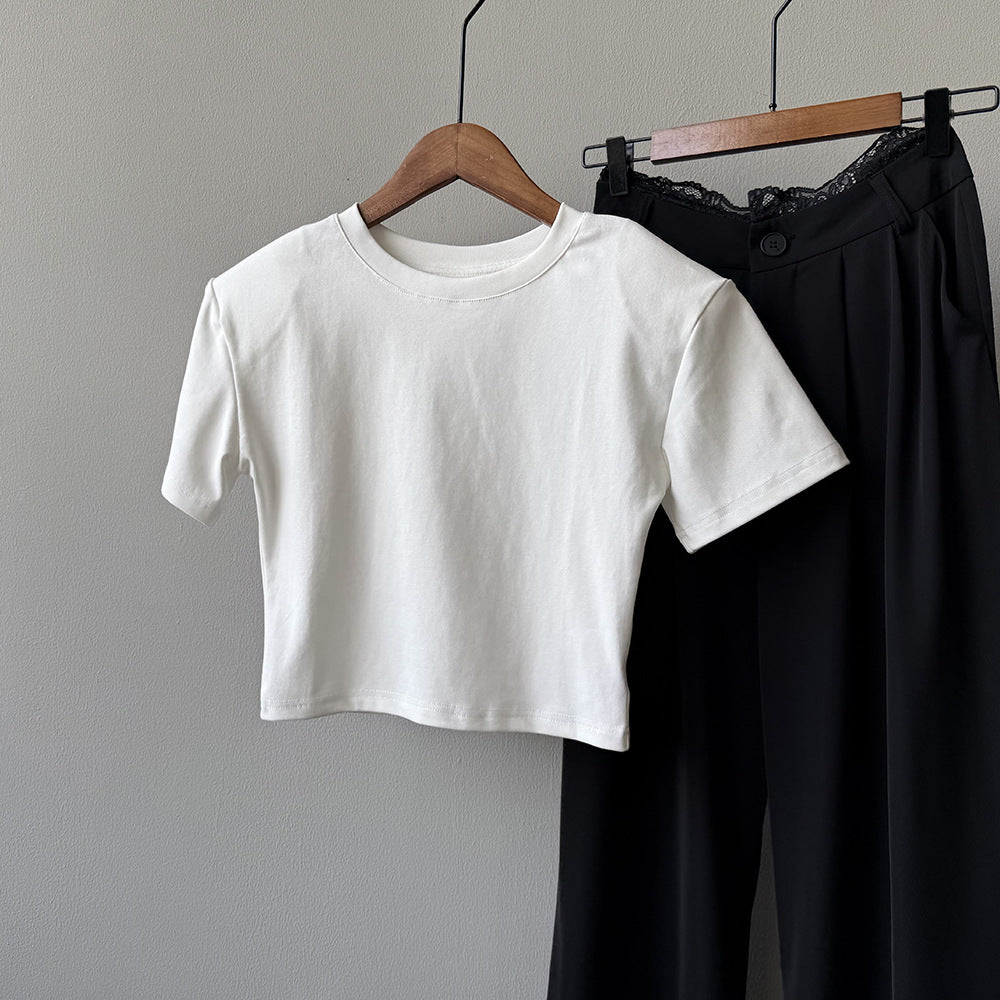 Dame kortærmet crop-top i økologisk bomuld Stilla