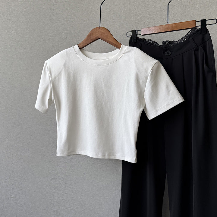 Dame kortærmet crop-top i økologisk bomuld Stilla