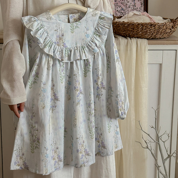 Pige Blomstrede Flæsekrave Bluse Stilla