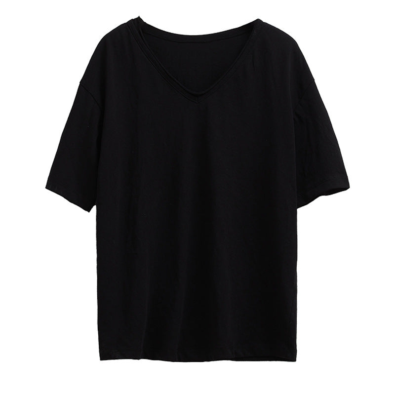 Dame Elegant V-hals T-shirt lavet af høj kvalitets bomuldsblanding med afslappet skæring Stilla