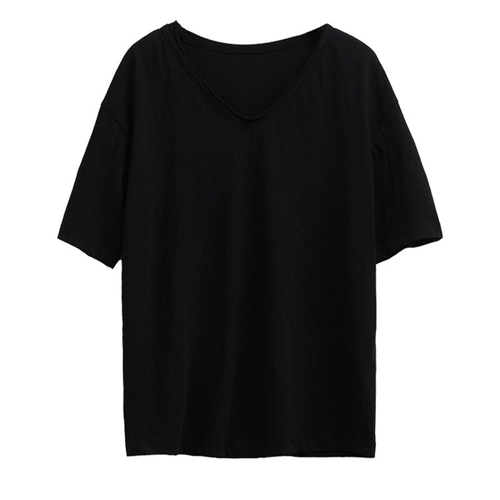 Dame Elegant V-hals T-shirt lavet af høj kvalitets bomuldsblanding med afslappet skæring Stilla