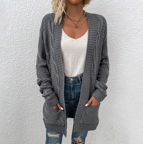 Kvinders chunky strik cardigan med dyb V-hals og praktiske lommer Stilla