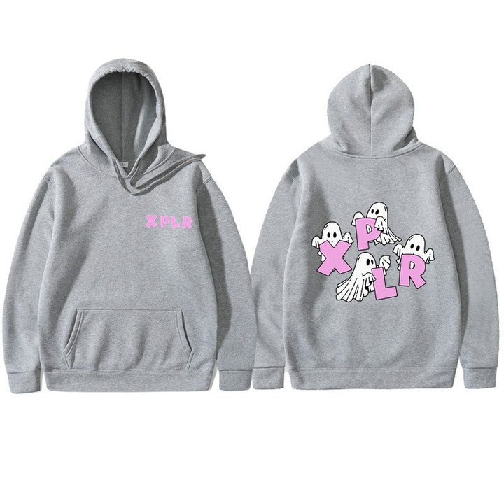 Dame hoodie med kreativt spøgelsesmotiv og kangaroo lomme Skovae