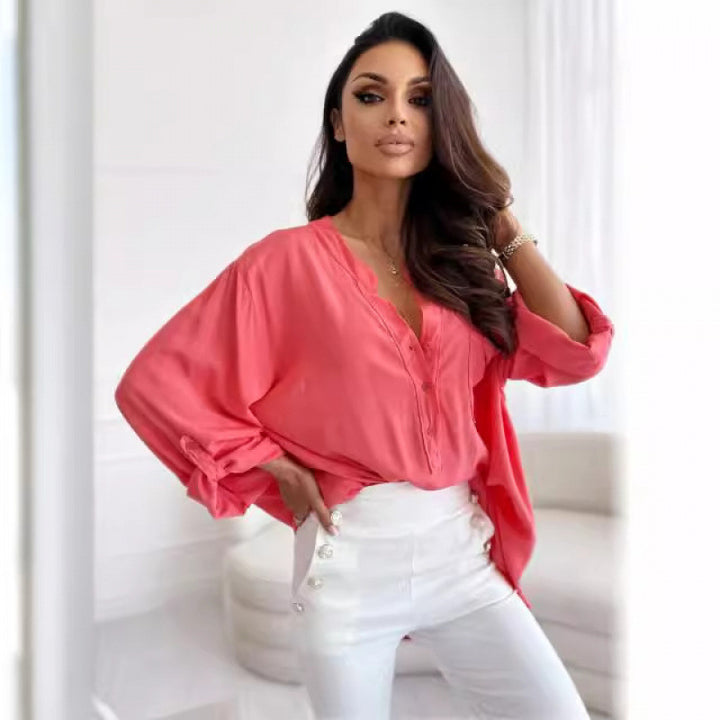 Femme Let Button-Up Bluse med opkrøllede ærmer Stilla