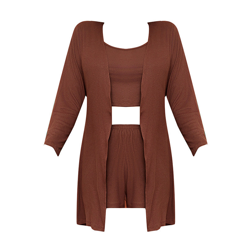 Dame Loungewear-sæt med komfortabel langærmet cardigan og kortskåret top Stilla