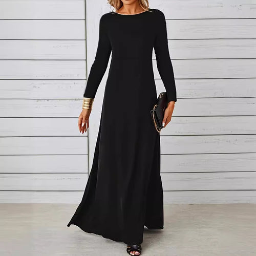 Dame elegant langærmet Maxi-kjole med simpel snit og flydende fald Stilla
