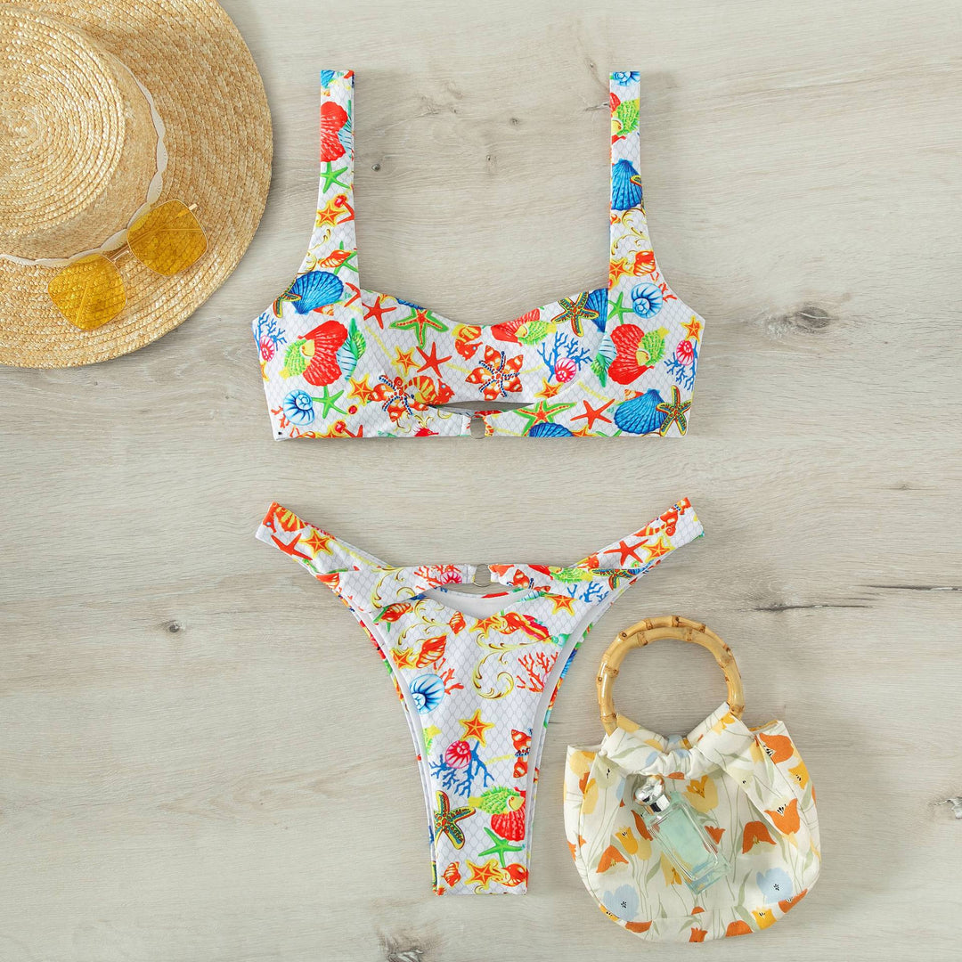 Dame bikini med blomsterdesign og justerbare stropper Skovae