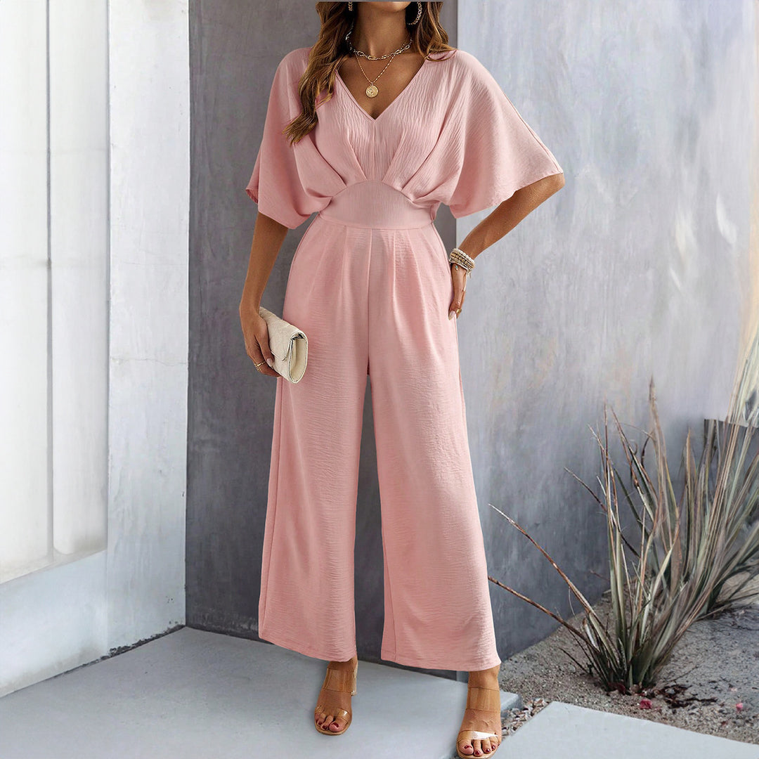Dame Bredskåret Jumpsuit med elegante Draperinger og V-udskæring Stilla