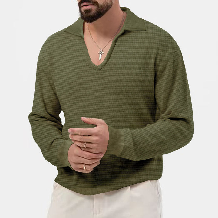 Herrer moderigtig V-hals pullover med struktureret design Stilla