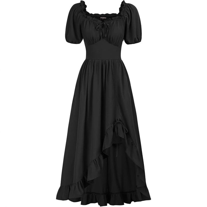 Dame Vintage Maxikjole med flæsedetaljer og puffærmer Stilla