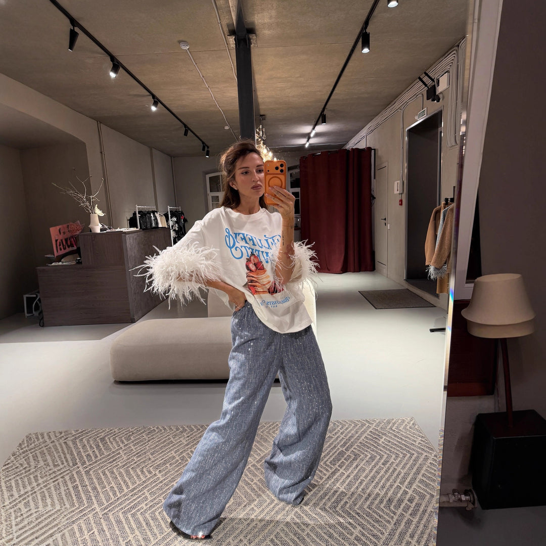 Dame Oversized Sweatshirt med iøjnefaldende fjerærmer Stilla